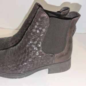 Brighton Brown Woven Leather Ankle Boots